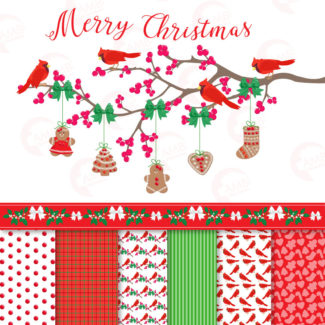 Rustic Christmas Clipart, Christmas Branch Clipart, Good Tidings, Gingerbread Ornament Clipart, Christmas Digital paper, AMB-1508