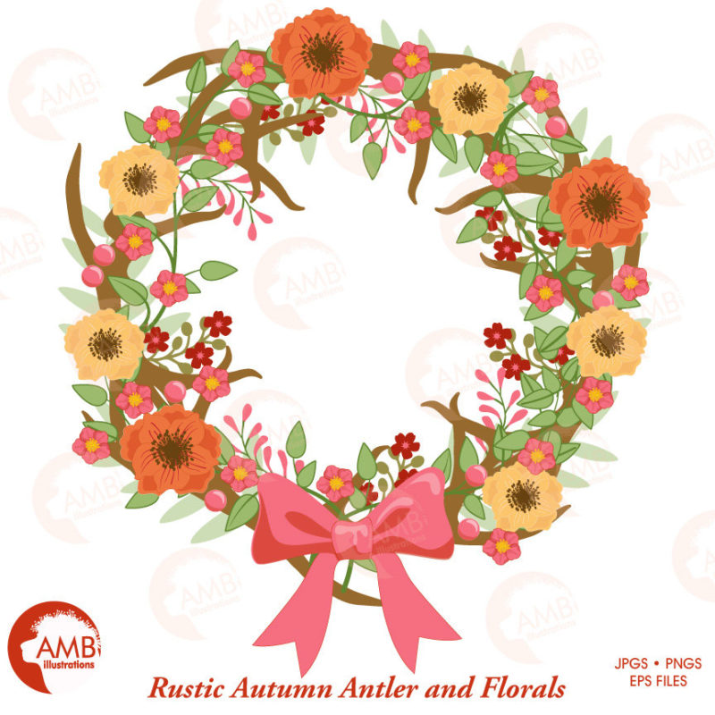 Rustic Wedding Antler And Florals Wreath AMBillustrations Com   Rustic Wedding Antler And Floral Wreath Clipart Floral Deer Clipart Antler Clipart Rustic Wedding Clipart Amb 1487 58c8a93c1 800x800 