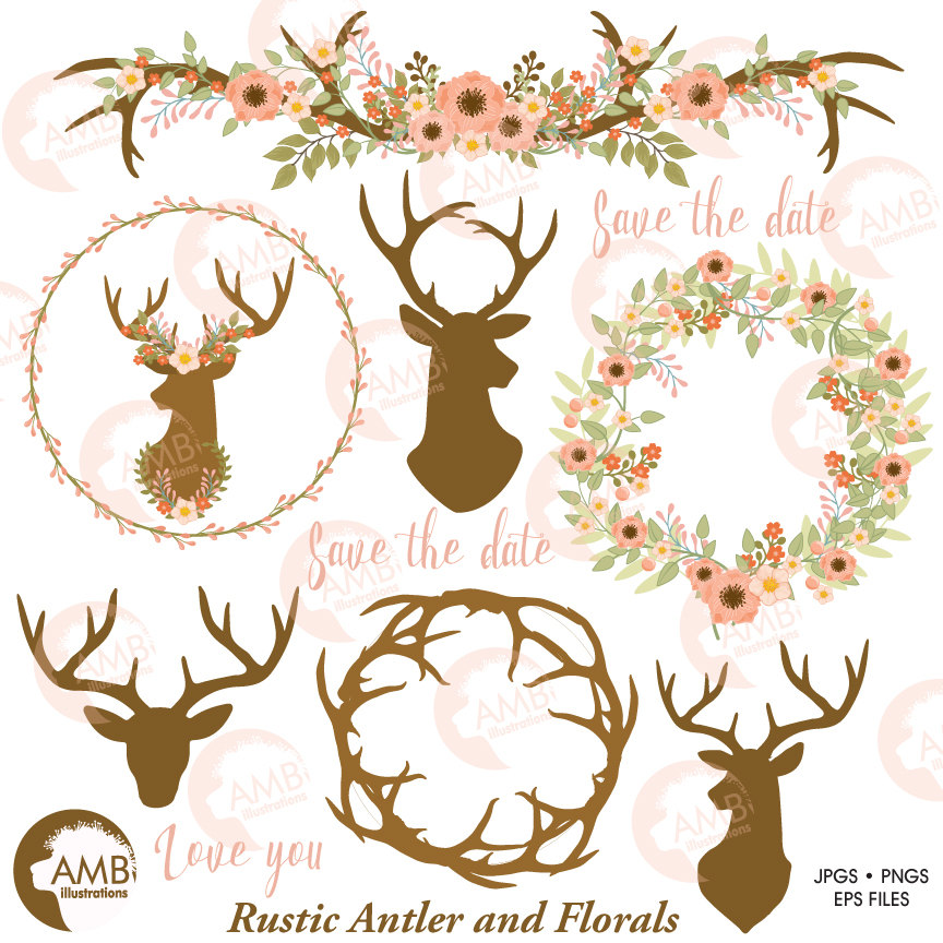 Download Rustic Florals Antlers Florals Wedding Wreath Ambillustrations Com