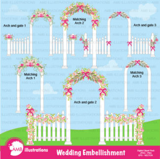 Rustic Wedding clipart, Wedding clipart, Floral clipart, Gate with flowers, Wedding, Wedding elements, commercial use, AMB-941