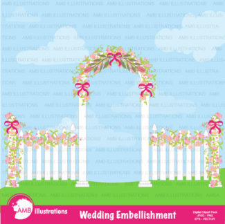 Rustic Wedding clipart, Wedding clipart, Floral clipart, Gate with flowers, Wedding, Wedding elements, commercial use, AMB-941