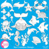 Sea creatures digital stamp, Under the Sea Black-line clipart, coloring page, black and white line,commercial use, AMB-463