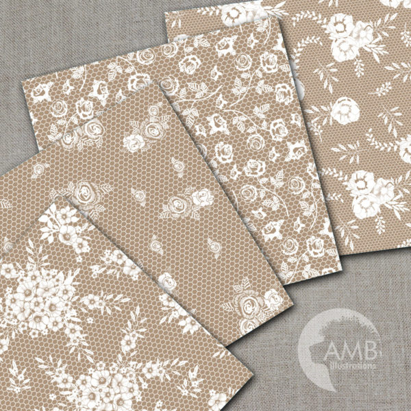 Shabby Chic Craft lace papers, Lace backgrounds, Full lace digital paper, White lace on craft color, commercial use, AMB-1028