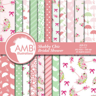 Shabby Chic Digital Papers, Bridal Shower Papers, Floral Pastel Colors, Spring scrapbook papers, commercial use, AMB-874