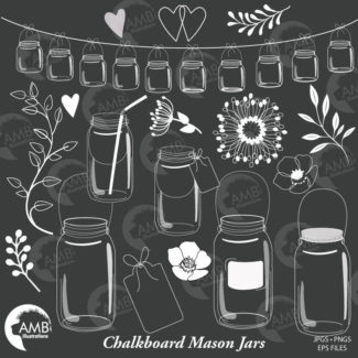 Shabby Chic mason jar clipart, Mason jar clipart, Mason jar, Shabby chic floral, chalkboard clipart, commercial use, AMB-1821