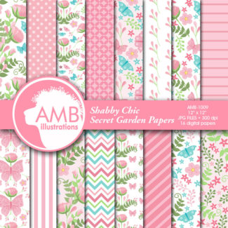 Shabby Chic paper, Secret Garden paper, floral Digital Papers, Shabby chic floral, floral pattern, commercial use, AMB-1009