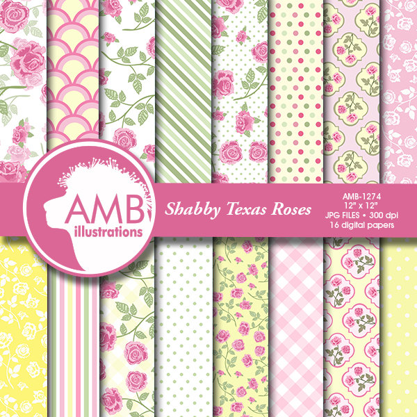 Digital Scrapbook Paper - Pink Shabby Chic Floral