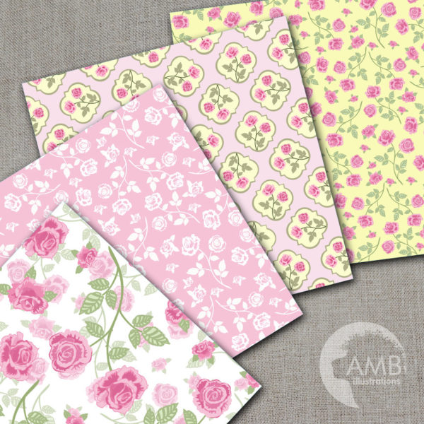 Scrapbook Paper, Digital Design Paper, Shabby Chic Rose Paper, Printable  Pink Rose Digital Paper. No. P145 