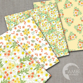 Shabby Chic papers, Floral Digital Papers, , Summer Pastel Flowers papers, Rustic Country scrapbook papers, commercial use, AMB-1316