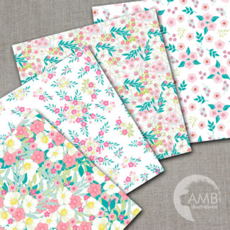 Shabby Chic papers, Floral Digital Papers, Summer Pastel papers and backgrounds, Pink Flower paper, Country scrapbook paper, AMB-1322