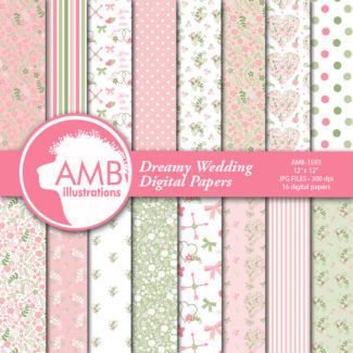 Shabby Chic papers, Floral Digital Papers, Wedding Dream papers, wedding background, Floral paper, Shabby chic scrapbook paper, AMB-1593