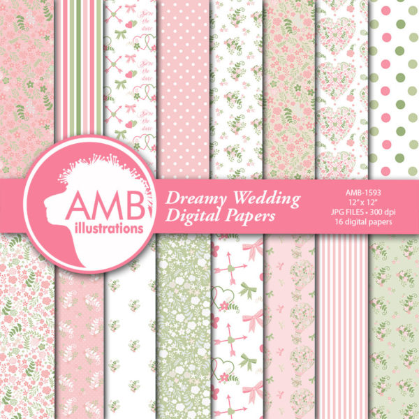 Shabby Chic papers, Floral Digital Papers, Wedding Dream papers, wedding background, Floral paper, Shabby chic scrapbook paper, AMB-1593