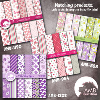 Shabby chic papers, Floral Digital Papers,  Wedding paper, floral pattern, country chic, scrapbook papers, commercial use, AMB-852