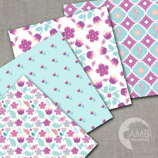 Shabby Chic papers, Violet floral Papers, Purple floral pattern, Lilac and pink papers, Spring paper, commercial use, AMB-1406