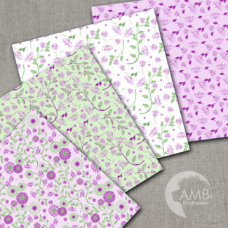 Shabby Chic papers, Violet floral Papers,  Purple floral pattern, Lilac scrapbook paper for all your crafts, commercial use, AMB-1409