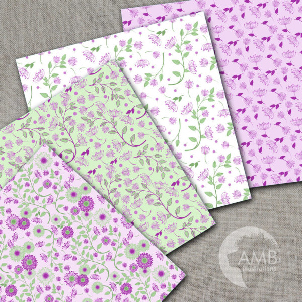 Shabby Chic papers, Violet floral Papers,  Purple floral pattern, Lilac scrapbook paper for all your crafts, commercial use, AMB-1409