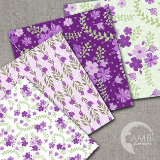 Shabby Chic papers, Violet floral Papers,  Purple floral pattern, Lilac scrapbook papers for all your crafts, commercial use, AMB-856