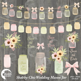 Shabby Chic wedding clipart, Country wedding clipart, Mason jar, Shabby chic floral, shower clipart, commercial use, AMB-1031