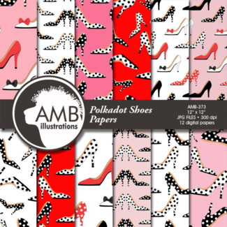 Shoe digital papers, High Heel digital papers, Polkadot Backgrounds Fashion papers, scrapbook, commercial use, AMB-373