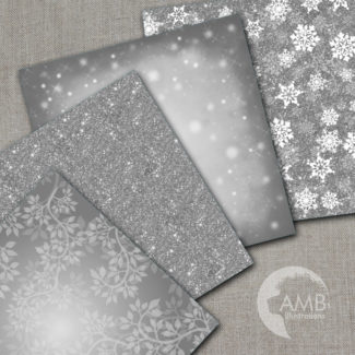 Silver Bokeh Digital Papers, Silver Glitter papers, Scrapbook papers, Silver papers, commercial use, instant download, AMB-1252