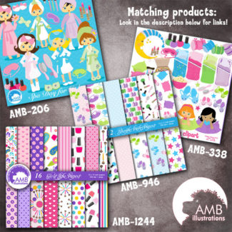 Slumber party Digital Papers, Sleep over scrapbook papers, Girls Spa Night, commercial use, AMB-946