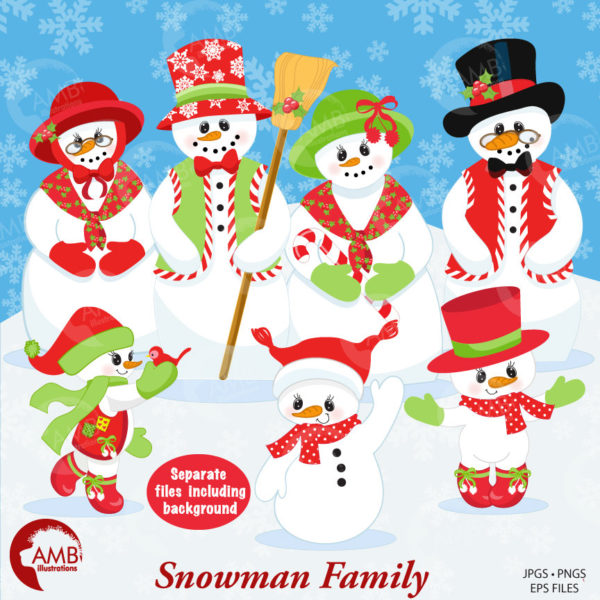 Snowman Clipart, Christmas Clipart, Frosty the Snowmen Clipart, Snowmen Family, Commercial Use, Instant Download, AMB-566