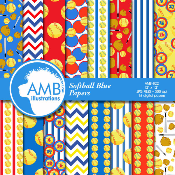 Softball Digital Papers, Baseball Backgrounds, Baseball patterns, sports papers, commercial use, instant download, AMB-822