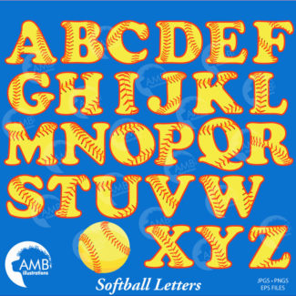 Softball Letters Clipart, Sports Clipart, Softball Alphabet Clipart, Sports Letters, Commercial Use, AMB-819