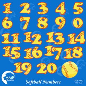 Softball Numbers Clipart, Team Numbers, Sports Clipart, Commercial Use, AMB-820