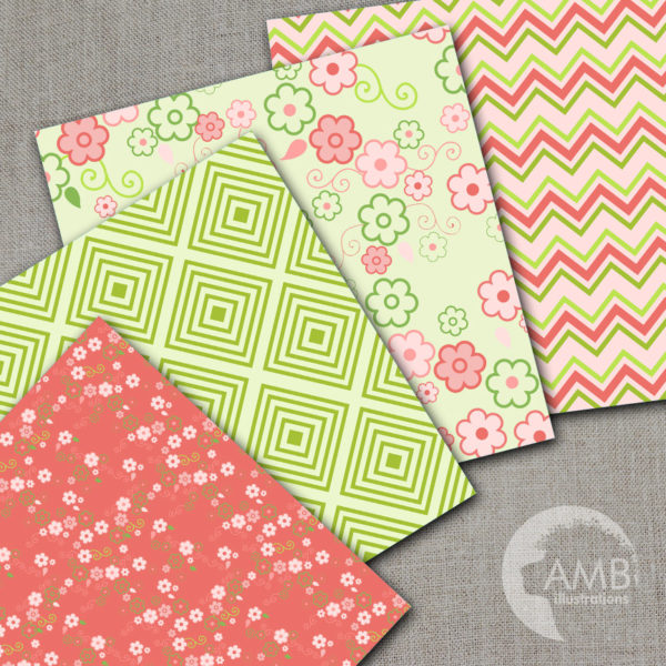 Spring digital paper, floral papers, shabby chic papers, Geometric Patterns, scrapbook papers, commercial use, instant download, AMB-1249