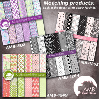 Spring digital paper, floral papers, shabby chic papers, Geometric Patterns, scrapbook papers, commercial use, instant download, AMB-1249