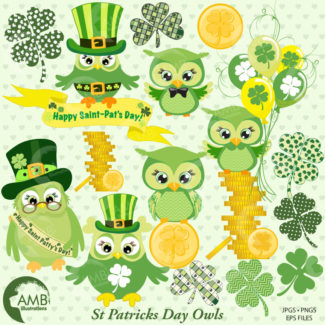 St Patricks Day Owls Clipart