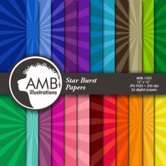 Star burst Digital Papers, Star Pattern, Color on color backgrounds, scrapbook papers for invites and crafts, commercial use, AMB-1350