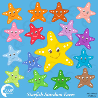 Starfish Clipart, Faces Emoji Clipart, Starfish Faces Clip Art, Under the Sea Clipart, Commercial Use, AMB-437
