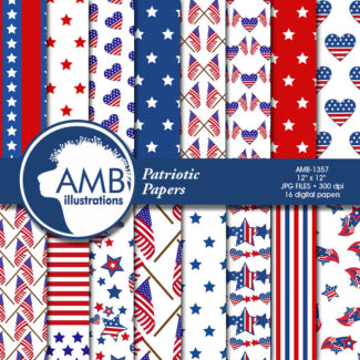 Stars and Stripes digital papers, Fourth of July, Patriotic digital papers, commercial use, AMB-1357