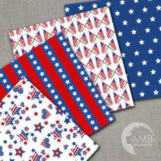 Stars and Stripes digital papers, Fourth of July, Patriotic digital papers, commercial use, AMB-1357