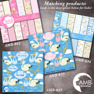 Stork digital papers, Baby Boy, Newborn papers, Baby Shower Papers, Special Delivery, It's a boy scrapbook papers, AMB-834