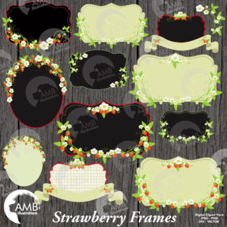 Strawberry Clipart, Frames and Tags Clipart, Shabby Chic, Strawberry Labels, Wedding Clipart, Commercial Use, AMB-525