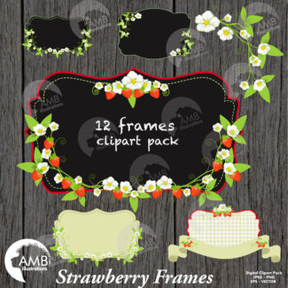 Strawberry Clipart, Frames and Tags Clipart, Shabby Chic, Strawberry Labels, Wedding Clipart, Commercial Use, AMB-525