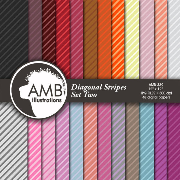 Stripes digital papers, Multi-colored papers, Striped papers, scrapbook, diagonal papers, digital download, AMB-339