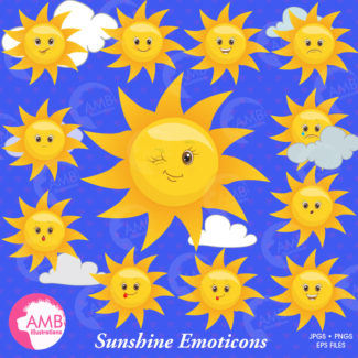 Sun clipart, Smiley Face, Feelings Clipart, Sun Emoji Clipart, Sun emoticons, Feelings Clipart, commercial use, AMB-1395