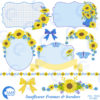 Sunflower frames clipart in Blue, Wedding frames clipart, shabby chic, sunflowers, sunflower border, commercial use,  AMB-1453