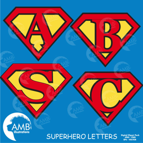 Superhero alphabet, superhero letters clipart, commercial use, digital clipart, instant download AMB-481