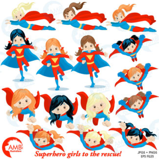 Superhero Clipart, Super Hero Clipart, Super Hero Girls Clipart, Super Girl, commercial-use, AMB-1033