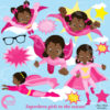 Superhero Clipart, Superhero darks skin girl Clipart, Super Hero Girls Clipart, Super Girl in Pinks, African American girls,, AMB-1801