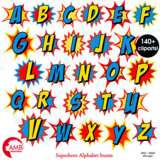 Superhero Alphabet Letters with Bursts