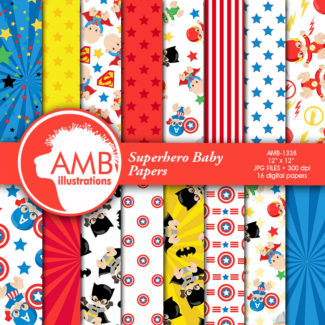 Superhero scrapbook paper, super hero baby digital papers, superhero baby papers, superhero pattern, Commercial Use, AMB-1338