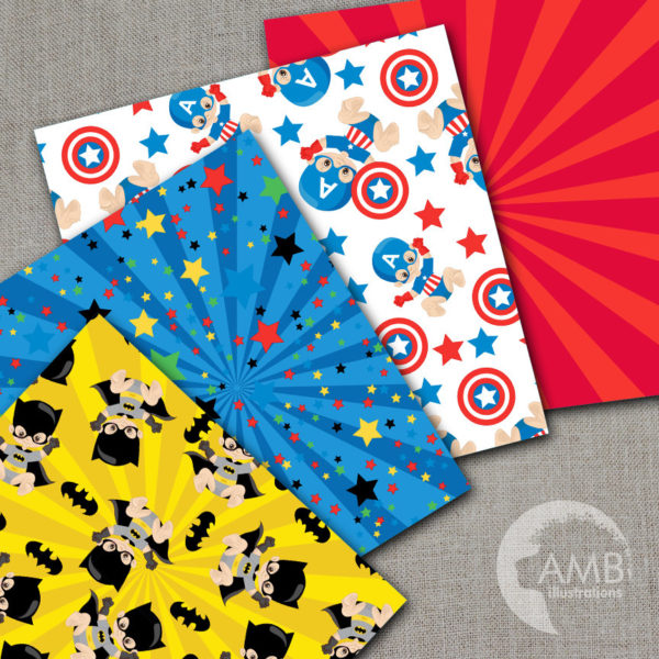 Superhero scrapbook paper, super hero baby digital papers, superhero baby papers, superhero pattern, Commercial Use, AMB-1338