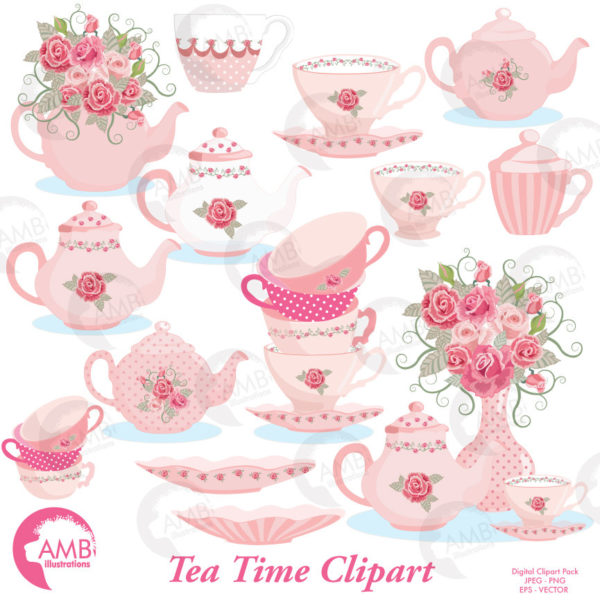 Teatime Pink Roses Clipart