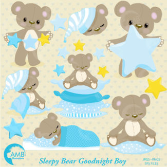 Teddy bear, nursery, slumber party, baby boy, baby blue bear, Digital Clipart - Commercial Use, Girl Clipart, AMB-980